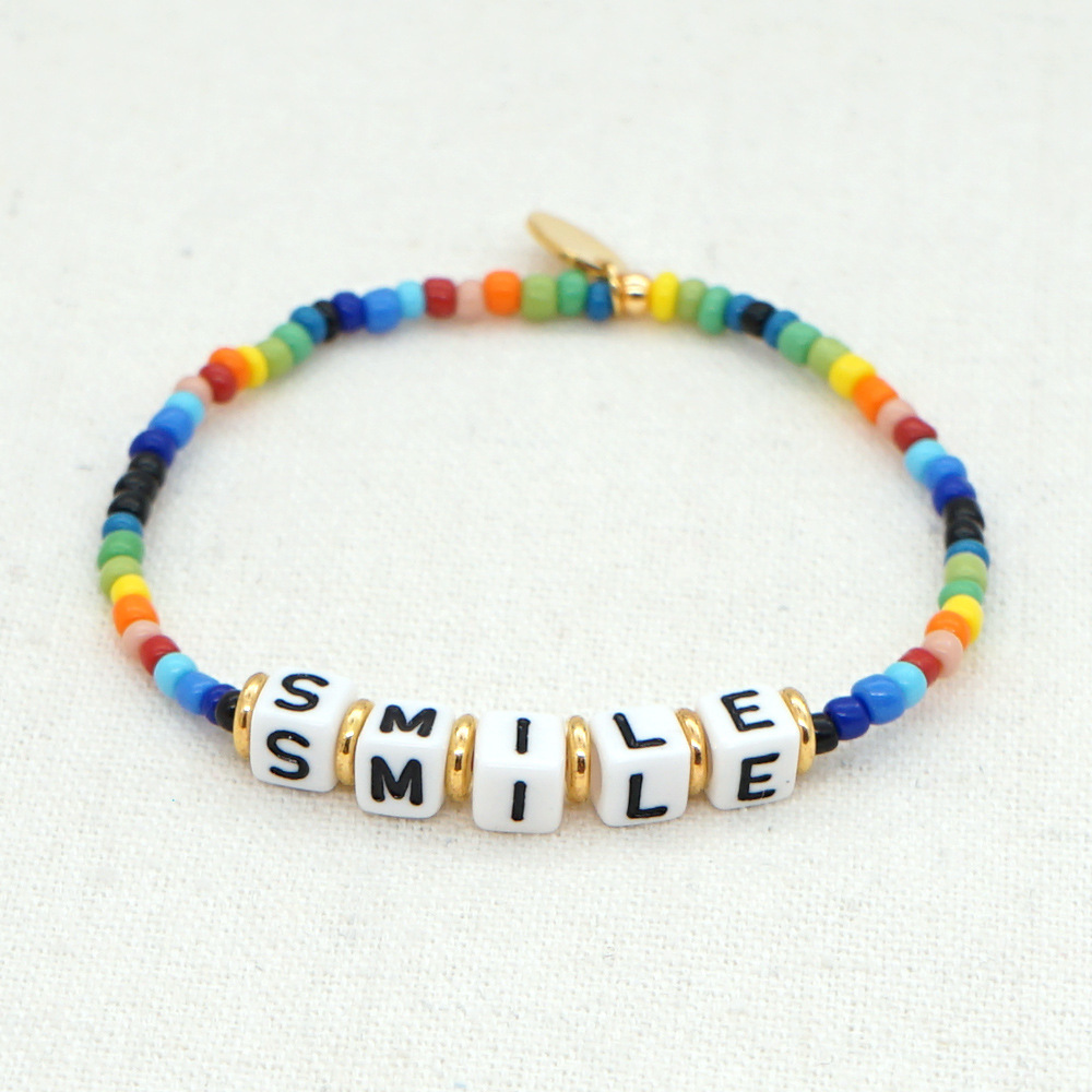 Original Boho Ethnic Wind Quartet Love Alphabet Rainbow Glass Beads Bracelet Wholesale Nihaojewelry display picture 6