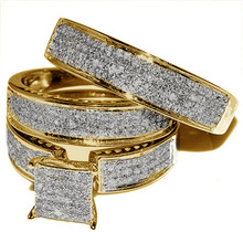 晨睿跨境戒指女金色方形微镶满钻三件套简约时尚特卖新款指环
