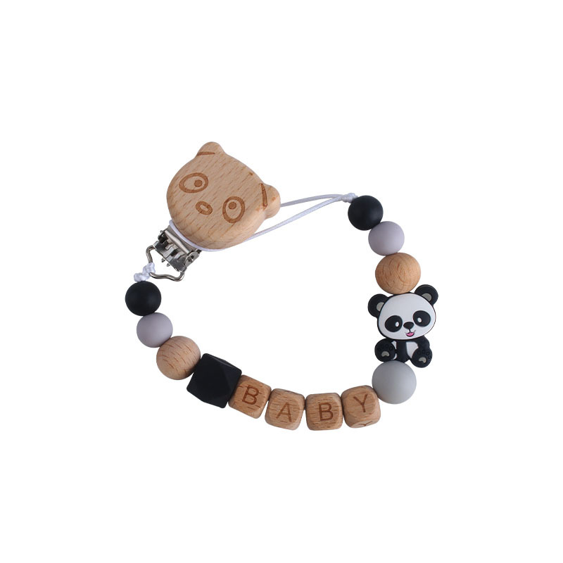 Nombre del bebé personalizable silicona pequeño Panda teether Cadena de chupete Bebé haya chupete clip de juguete de dibujos animados mordedor