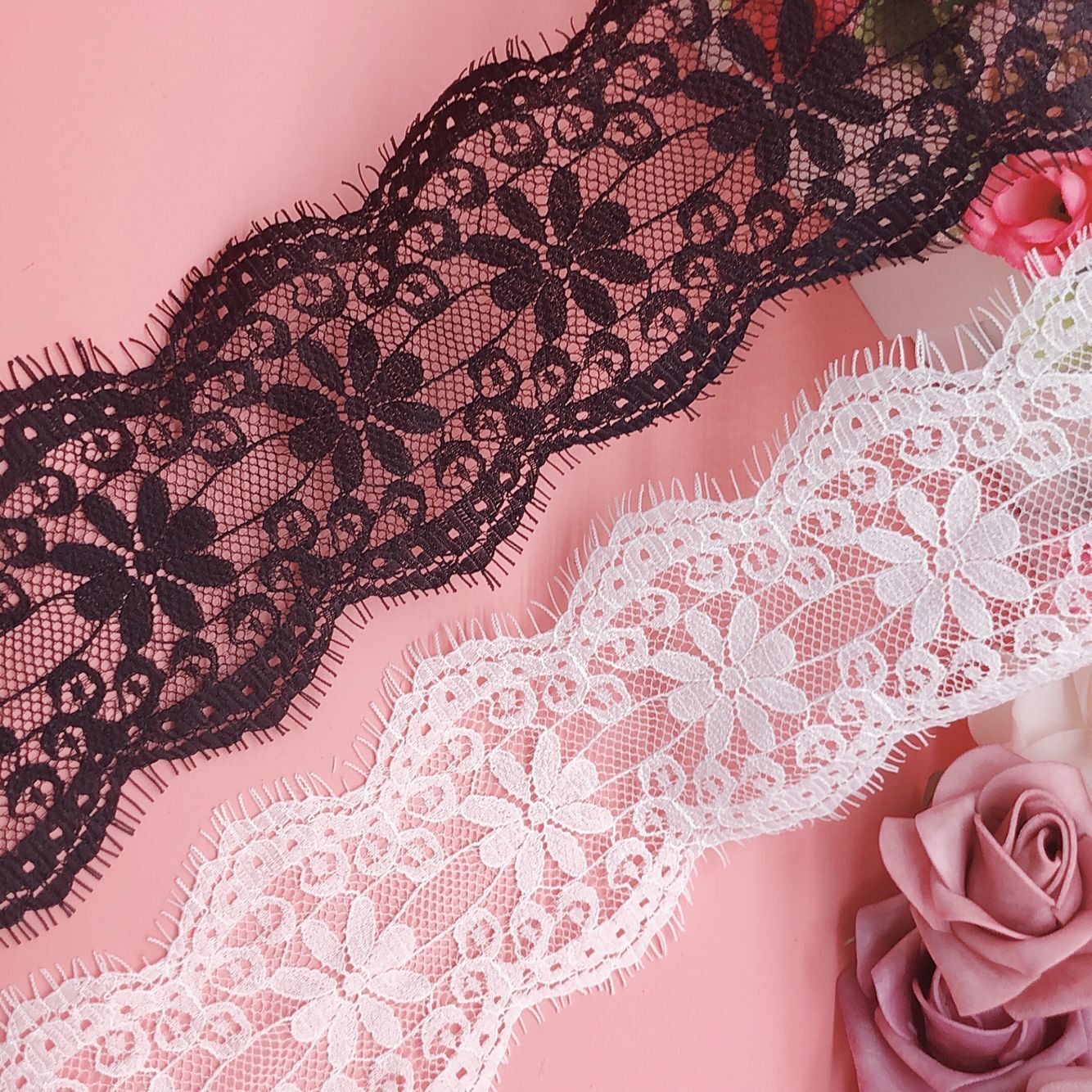 福建宏达花边新品供应精美黑白颜色眼睫毛蕾丝花边842#宽度8.5CM
