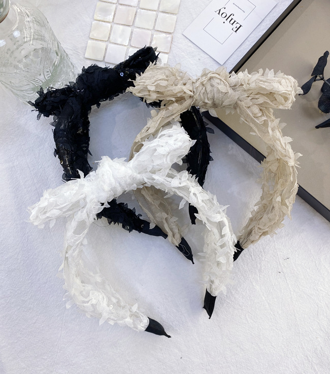 New Lace Sequin Headband Korean Headdress Summer Wide-brimmed Headband Out Bow Headband Wholesale Nihaojewelry display picture 5