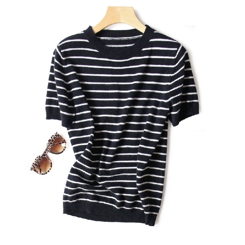 Кашемировый базовый свитер для отдыха, slim fit, с коротким рукавом, корейский стиль