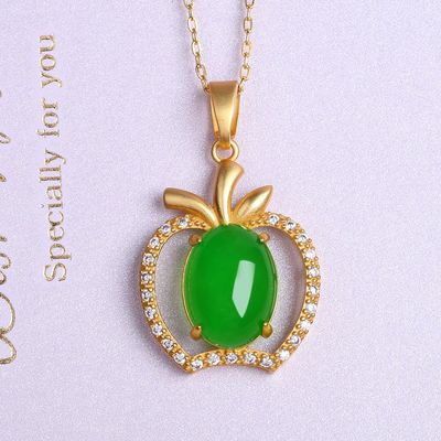 925银玉髓苹果吊坠古法金镶嵌工艺绿玉髓直播货源厂家|ms
