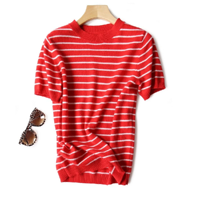 Кашемировый базовый свитер для отдыха, slim fit, с коротким рукавом, корейский стиль