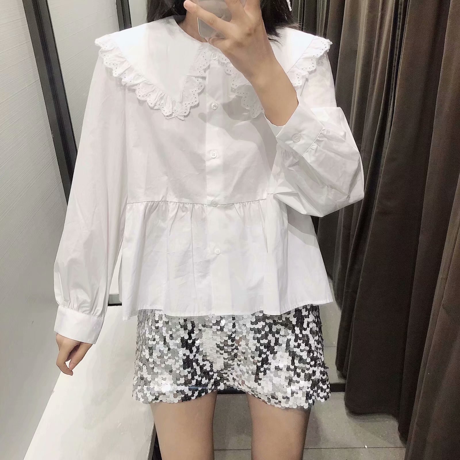 round lapel poplin white long-sleeved shirt NSAM6809