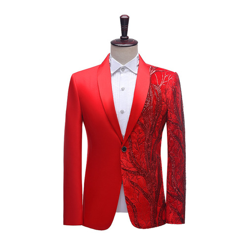 men's jazz dance suit blazers Men personality sequins tree dress jacket stage performance suit studio bar DJ singer Xiaoxi