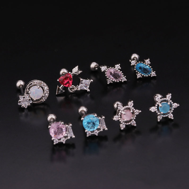 Korean  new color round zircon ear bone nails stainless steel screw earrings