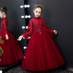 兒童晚禮服蓬蓬紗花童婚禮小女孩生日公主裙女童演出服洋氣冬