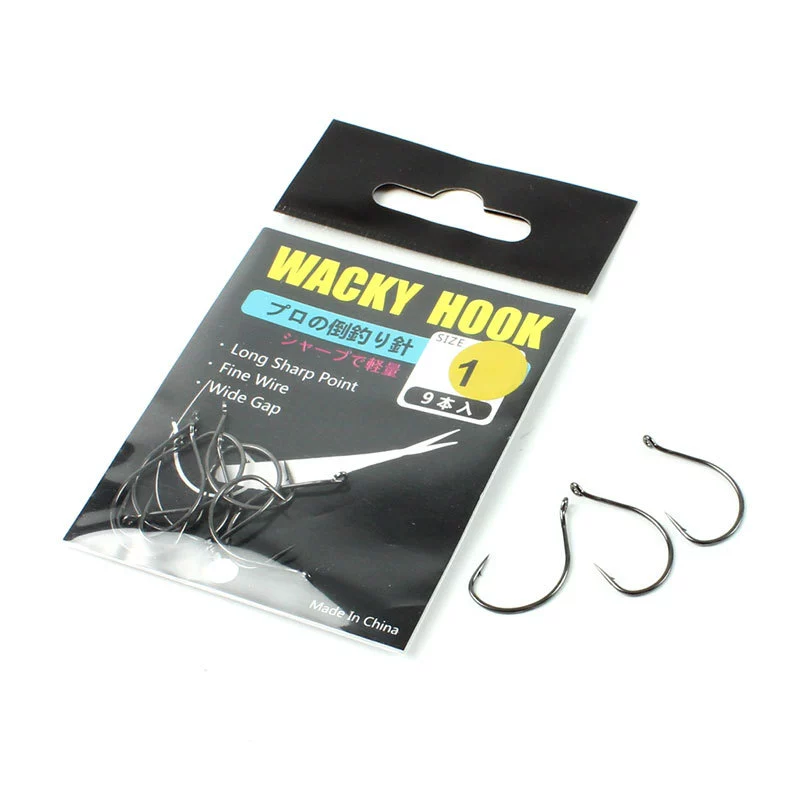 Крючок Wacky Hook (Luya) одиночный смещенный крючок для рыбалки, тонкая проволока, широкая щель, 9 шт (размеры 1/0–2)
