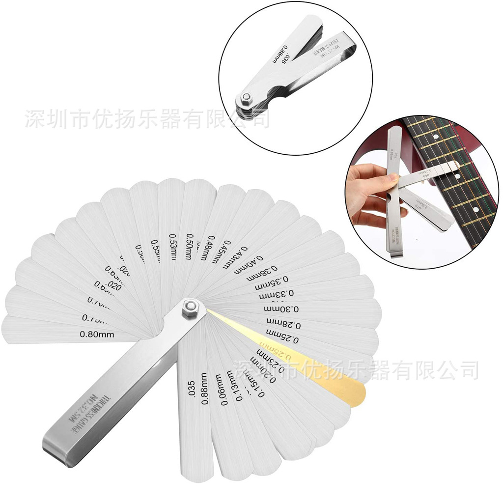 Traje de herramientas de guitarra Regla de radián Regla de brecha de guitarra Regla de altura de la cadena Hoja de protección de alambre de piedra de molienda