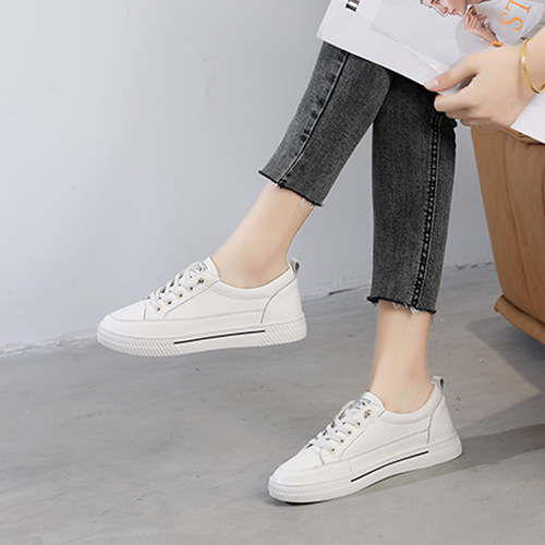 Genuine leather cowhide white shoes for women  new women's shoes versatile basic flat white shoes summer thin student sneakers