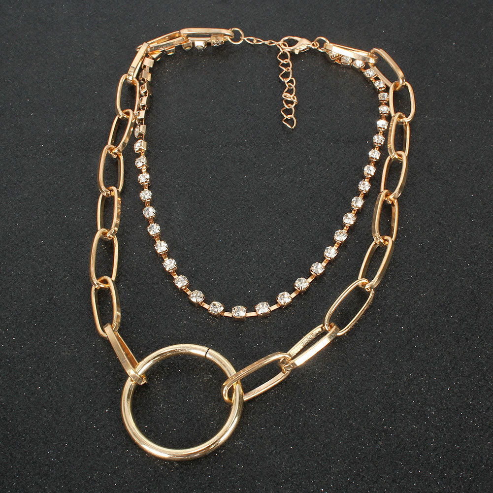 Einfache Retro-legierung Ring Anhänger Doppel Diamant Halskette Schmuckkette Halskette display picture 4