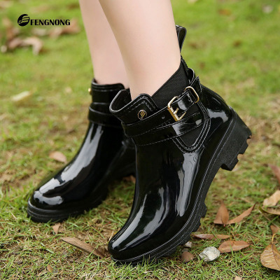 New Arrival European & American-Style Short-Height Glossy Rain Boots for Women – Fashionable, Non-Slip PVC Water Shoes, Versatile All-Season Rain Boots Available for Factory Wholesale