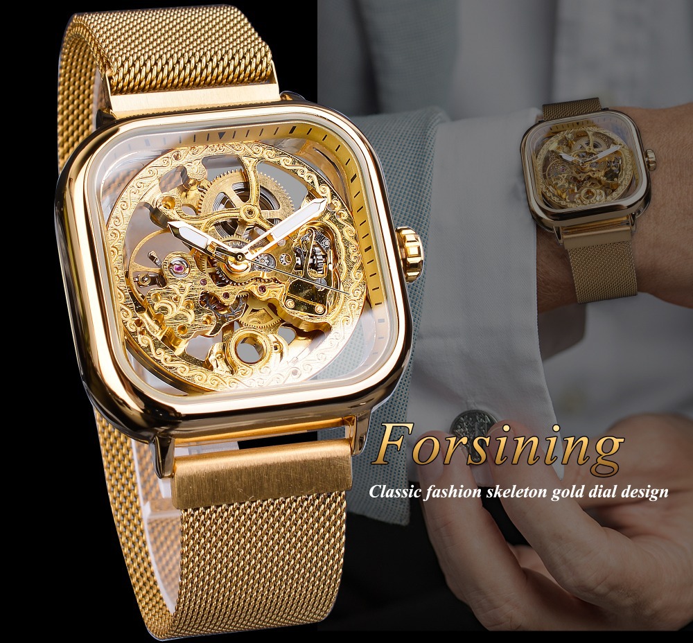 Men's Square Automatic Mechanical Watch With Magnetic Band_voghion.com