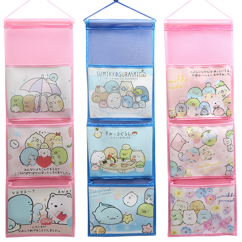 Corner Creatures Three-Compartment Storage Hanging Bag Closet Small Item Storage Wall Door Back Pocket Classification Sorting Bag 