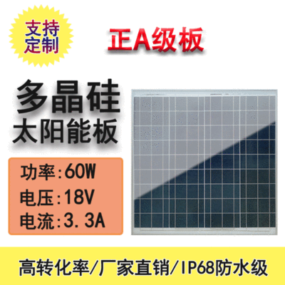 [direct deal] 18V60W Polysilicon Solar panels 12V Battery Charging plate Photovoltaic assembly