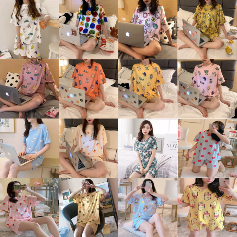 Special random hair summer new pajamas women plus size short sleeve cute cartoon home clothing set factory outlet