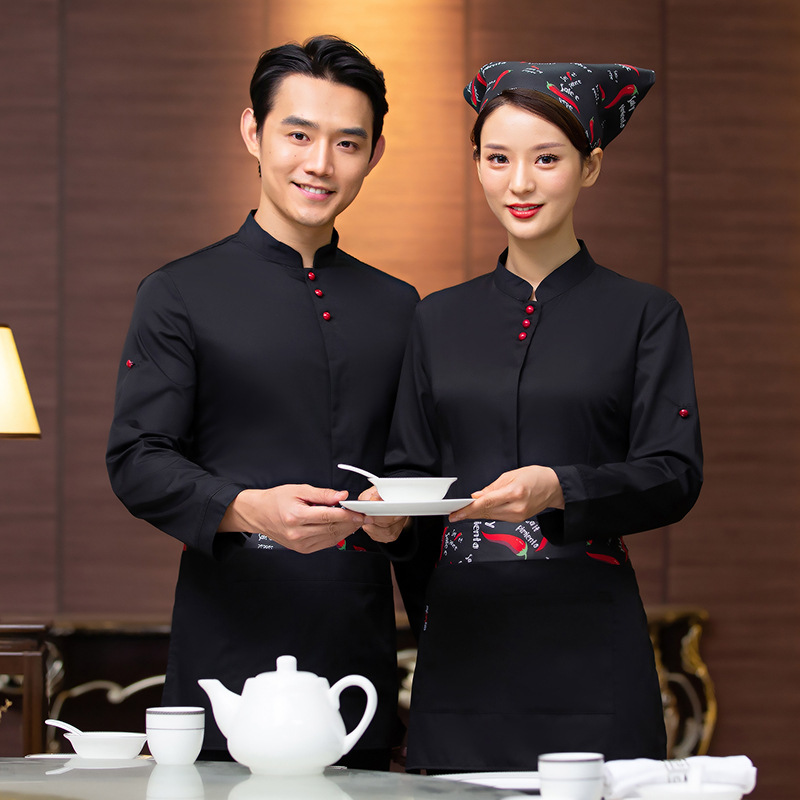 Hotel waiter autumn and winter long sleeve female Western restaurant Cafe Teahouse overalls hot pot restaurant clothing uniform men