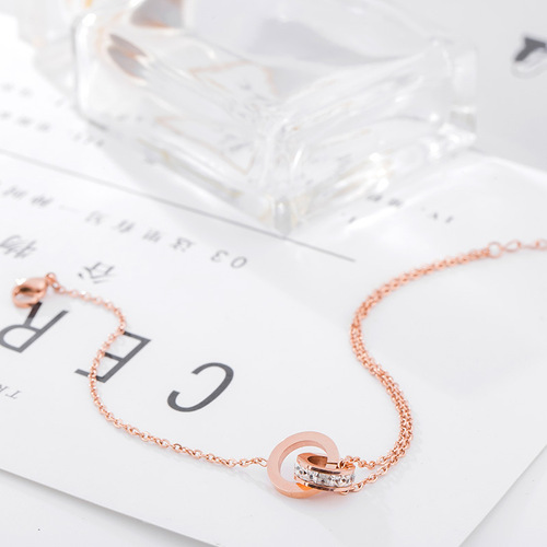 Roman ring full diamond circle titanium steel anklet women's leg ring jewelry beach accessories jewelry 18K rose gold