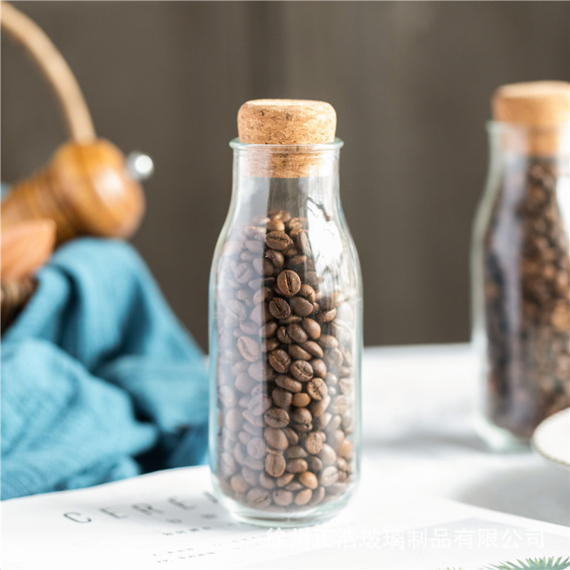 日式木塞密封玻璃罐干果糖果厨房杂粮储物玻璃瓶咖啡豆摆件瓶300