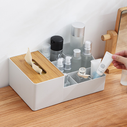 Living Room Desktop Japanese Bamboo Wood Paper Towel Box Plastic Simple Napkin Box Creative Home Multifunctional Storage Paper Box