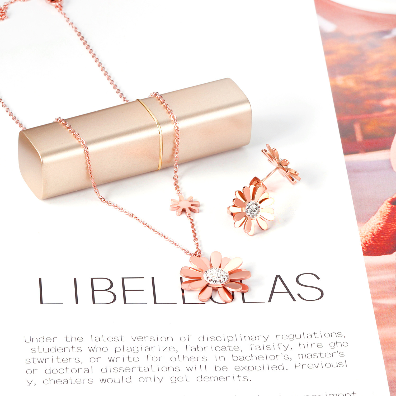 Simple Style Flower Stainless Steel Inlay Zircon Earrings Necklace 1 Set