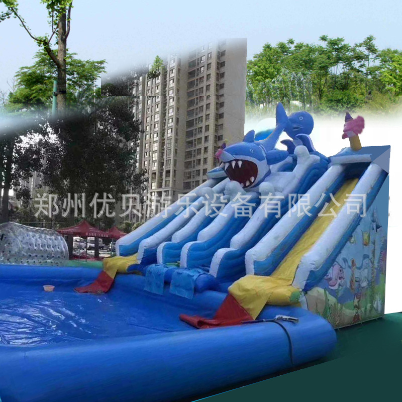 出口充气城堡可移动泳池大型水上乐园设施组合水滑梯定做支架鱼池