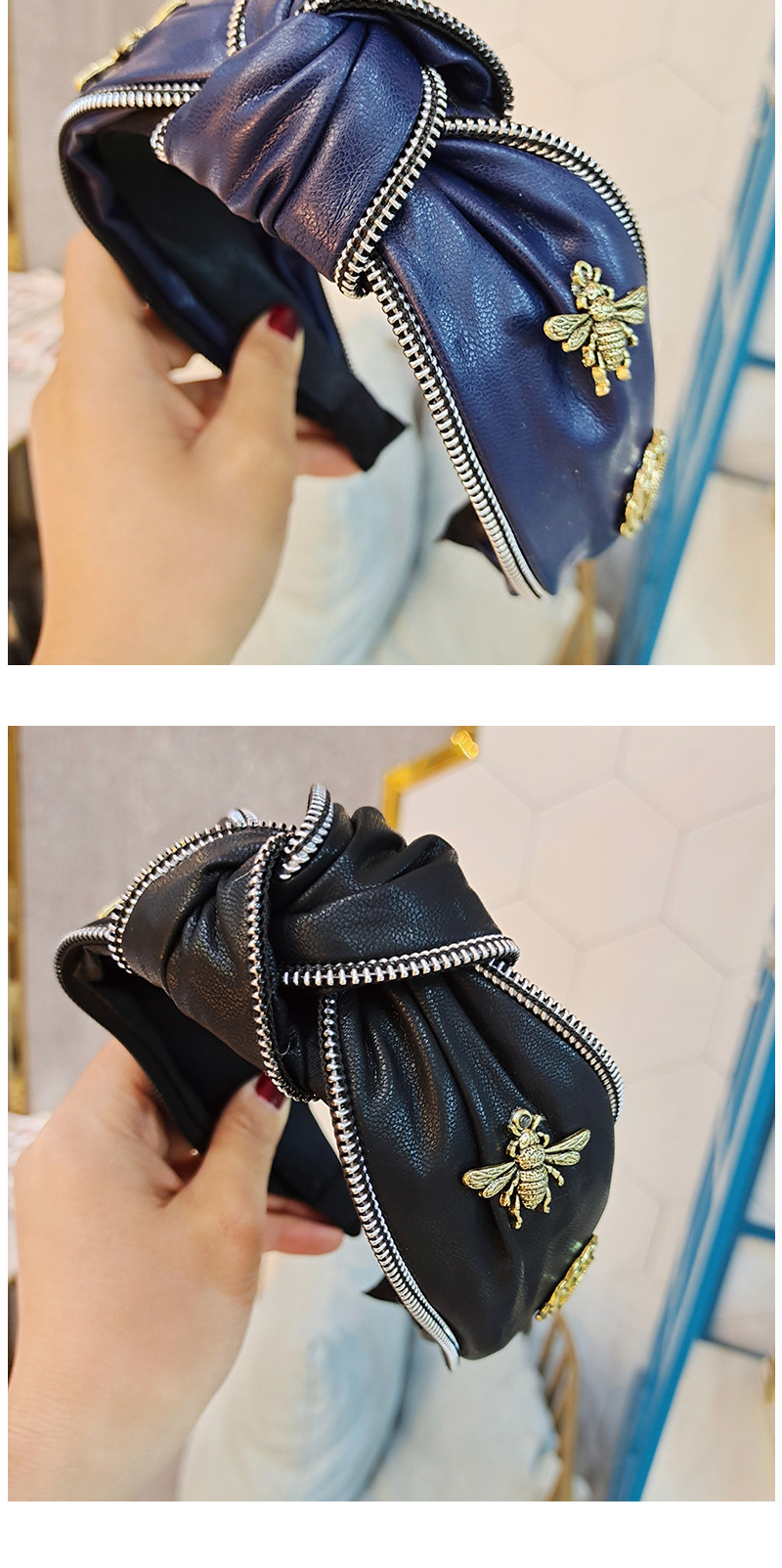 Retro Fashion Pu Leather Zipper Alloy Headband display picture 6
