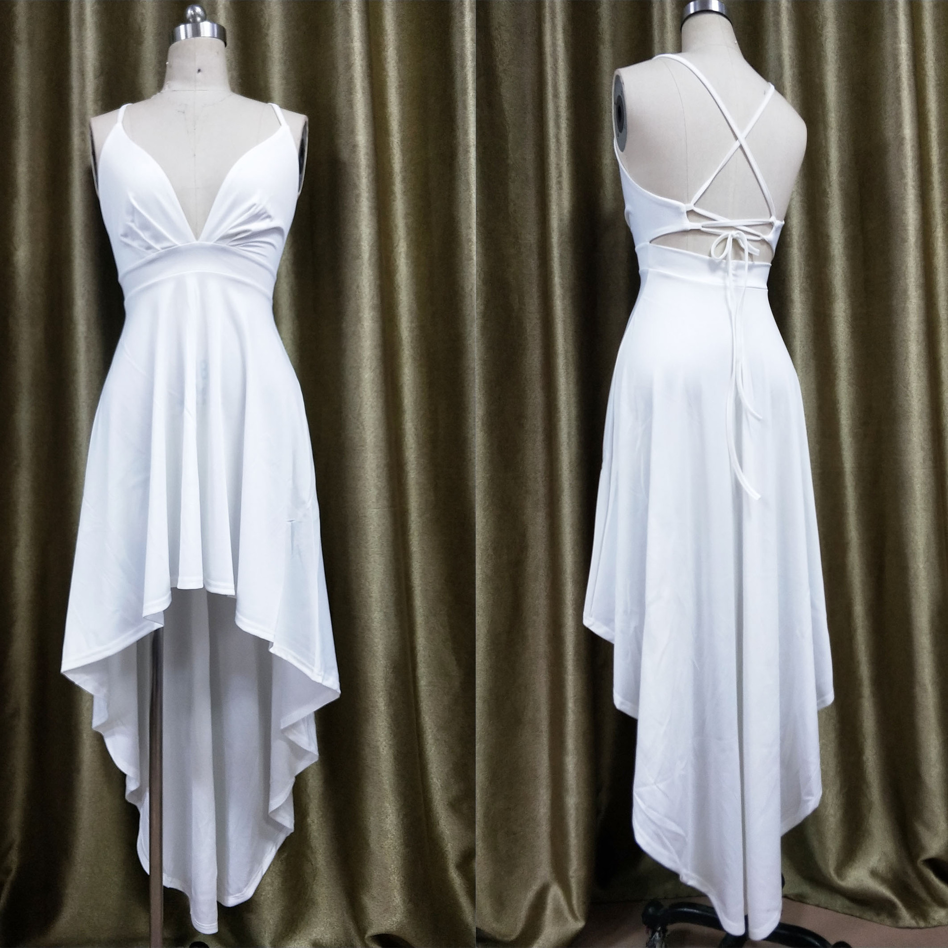 Sexy Backless V-neck Plus-size Party Dress With Straps And Large Hem_voghion.com