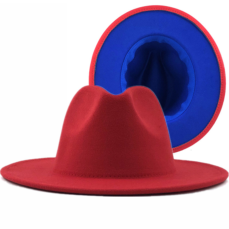 Sombrero De Copa De Lana Blanco Interior Azul Cielo Exterior Sombrero De Moda De Doble Cara Sombrero A Juego De Color Sombrero De Jazz De Ala Plana display picture 17