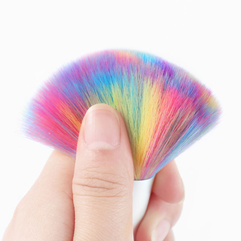 Cross border special supply of new colorful nail polish dust brush short handle rainbow dust brush powder blusher brush cleaning brush