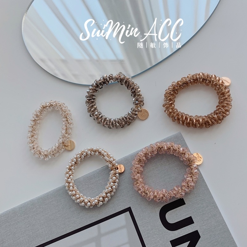 Estilo coreano simple diadema perla tejida banda de goma alta elástico teléfono anillo pelo cuerda goma banda tocado flor joyería al por mayor