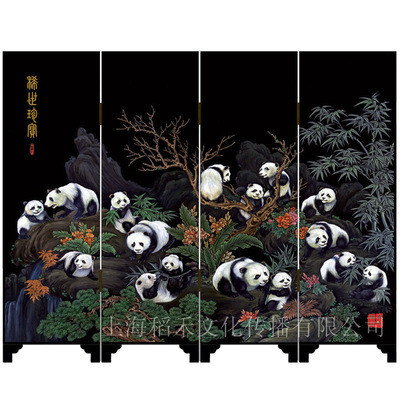 To fake something antique Small Screen The Banquet Giant Panda Four Beauty Good weather Chinese style gift Travel? Arts and Crafts