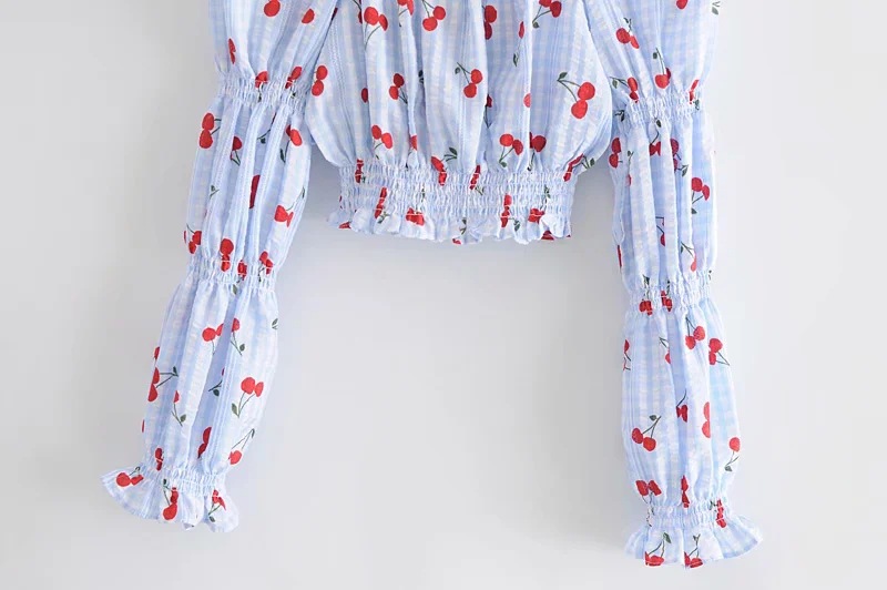 camisa de manga abullonada fresca con estampado de cerezas dulces NSAC15025