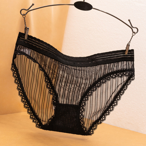 Black Temptation Series Underwear Women's Lace Girls Sexy Hot Transparent Hollow Women's Briefs Buttocks Cotton