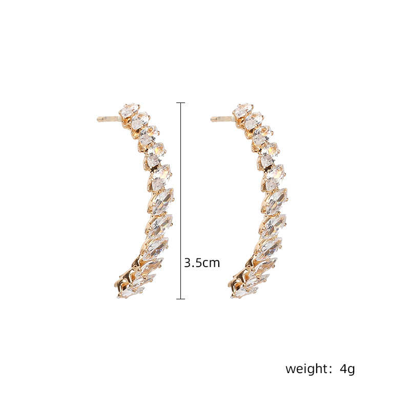 Korea Curved Fashion Rhinestone  Full Of Diamonds Zircon Earrings For Women Hot Sale Wholesale Nihaojewelry display picture 1