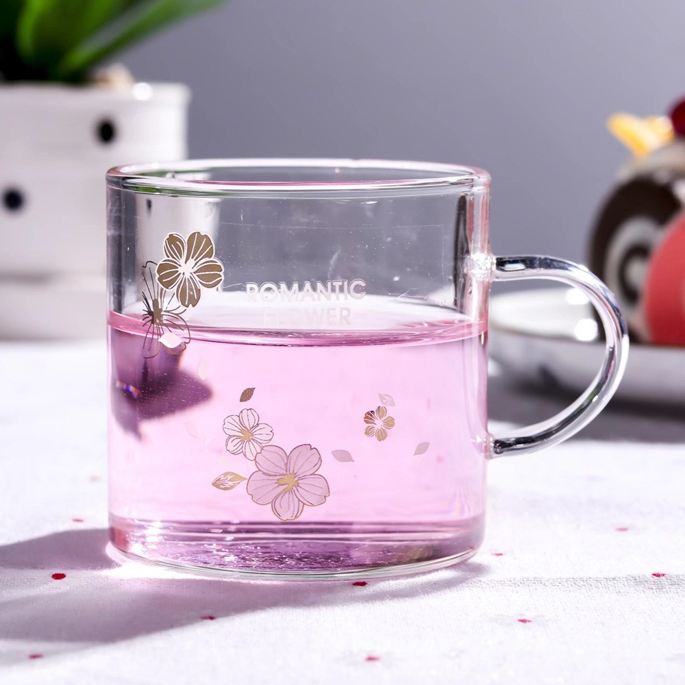 Jarra de agua transparente con diseño de flor de cerezo, resistente a altas temperaturas, juego de vasos de vidrio de borosilicato para bebidas frías. image 4