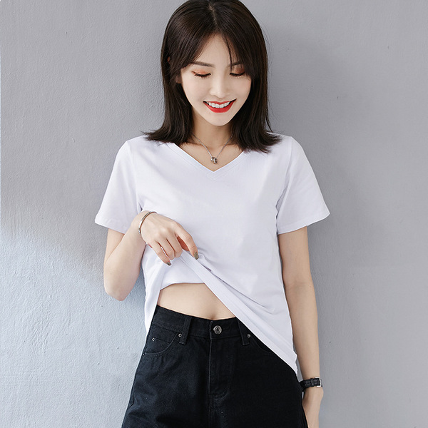 Summer cotton solid T-shirt