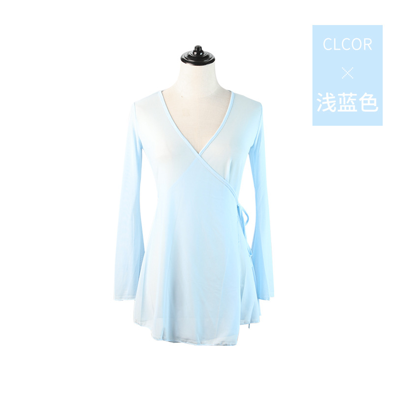 Ropa de baile para adultos de las mujeres ropa de gasa de danza clásica práctica étnica ropa de práctica de baile de malla de encanto de cuerpo superior larga
