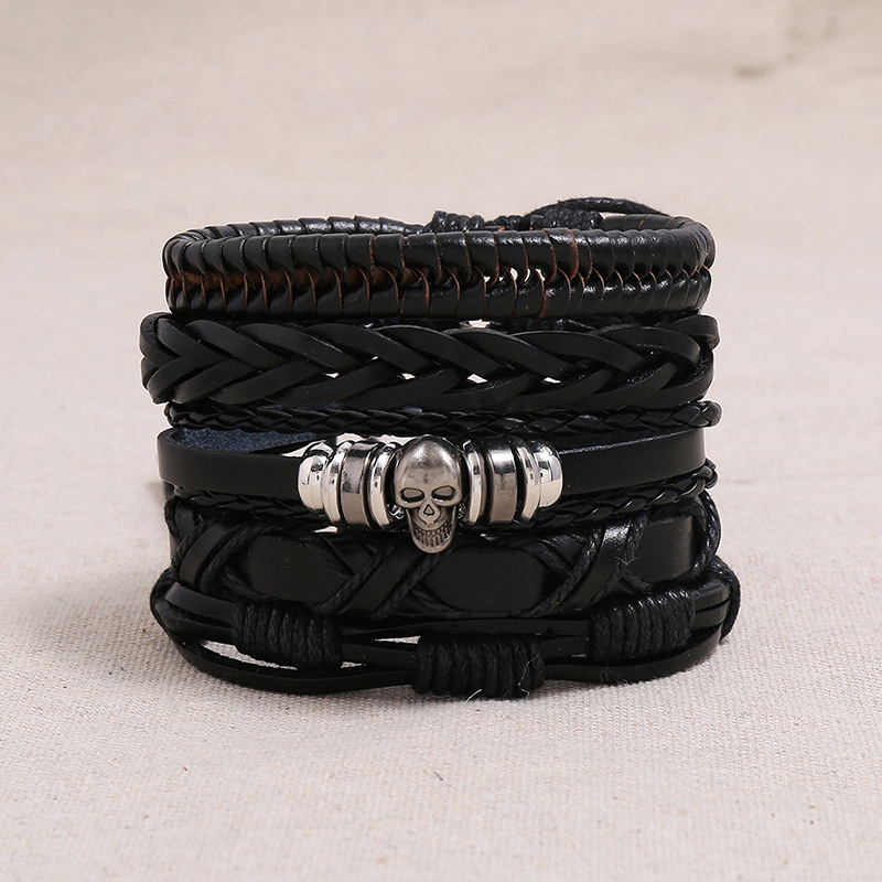 Retro woven cowhide diy set menu0027s leather bracelet hot sale wholesale nihaojewelry