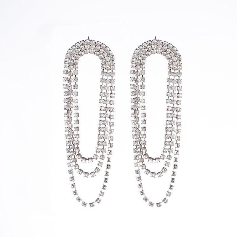 925银针爪链耳环欧美韩国流苏水钻镶钻耳钉网红简约耳饰女批发详情图10