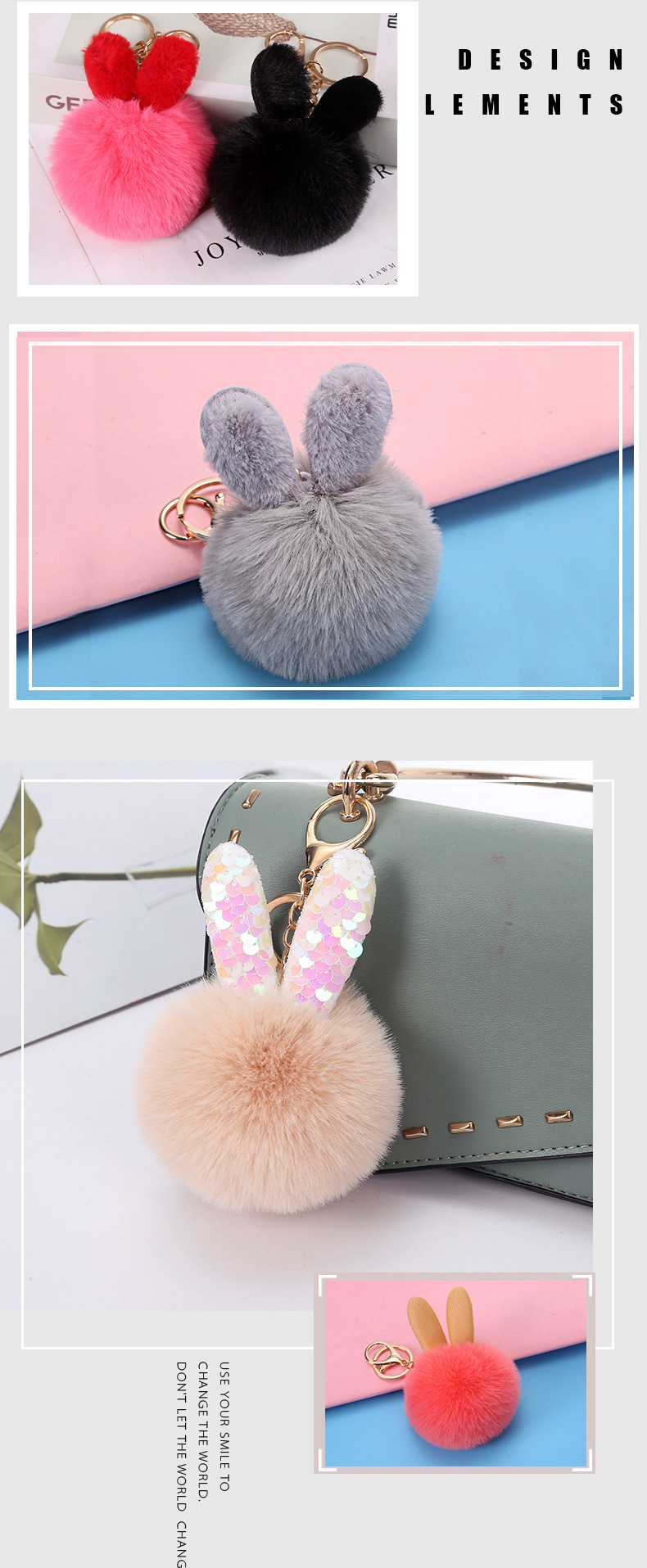 Cartoon Style Bunny Ears Alloy Plush Plating Bag Pendant Keychain display picture 2