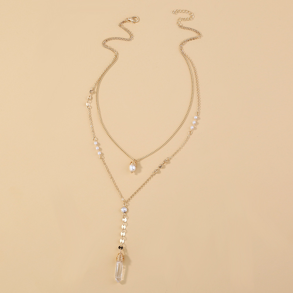 Fashion Transparent Natural Stone Long Double Layer Alloy Necklace display picture 4