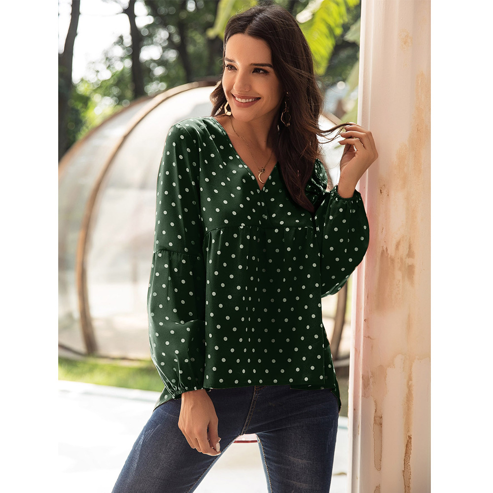 casual new loose printed V-neck long-sleeved T-shirt  NSSA39991