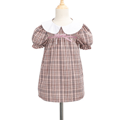 girl lattice shirt Short sleeved 2020 new pattern baby Baby unlined upper garment jacket Korean Edition Western style England grid shirt