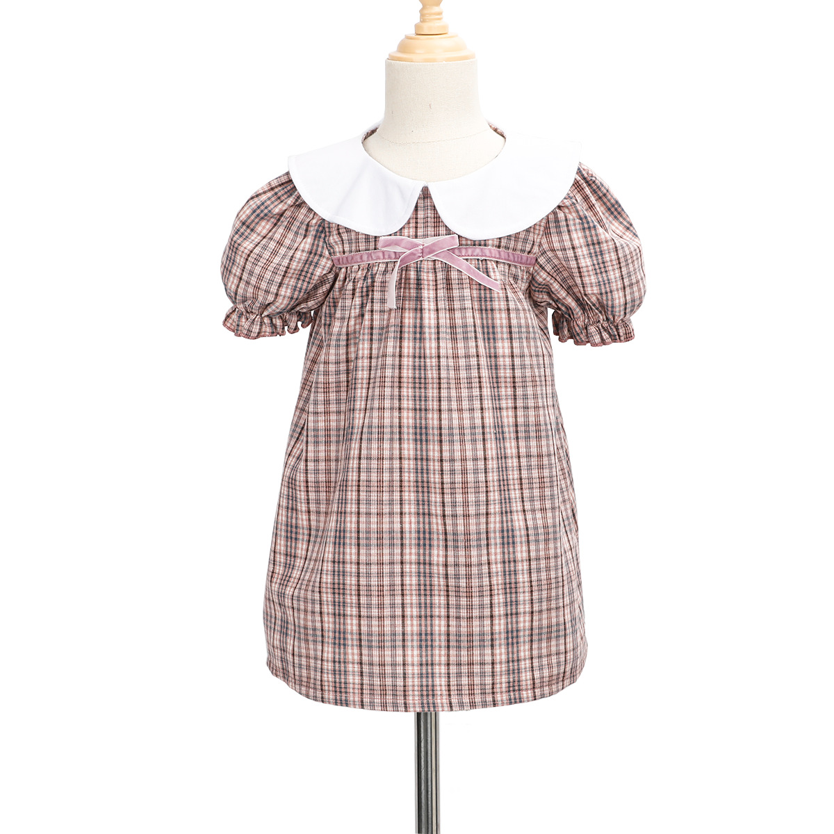 girl lattice shirt Short sleeved 2020 new pattern baby Baby unlined upper garment jacket Korean Edition Western style England grid shirt