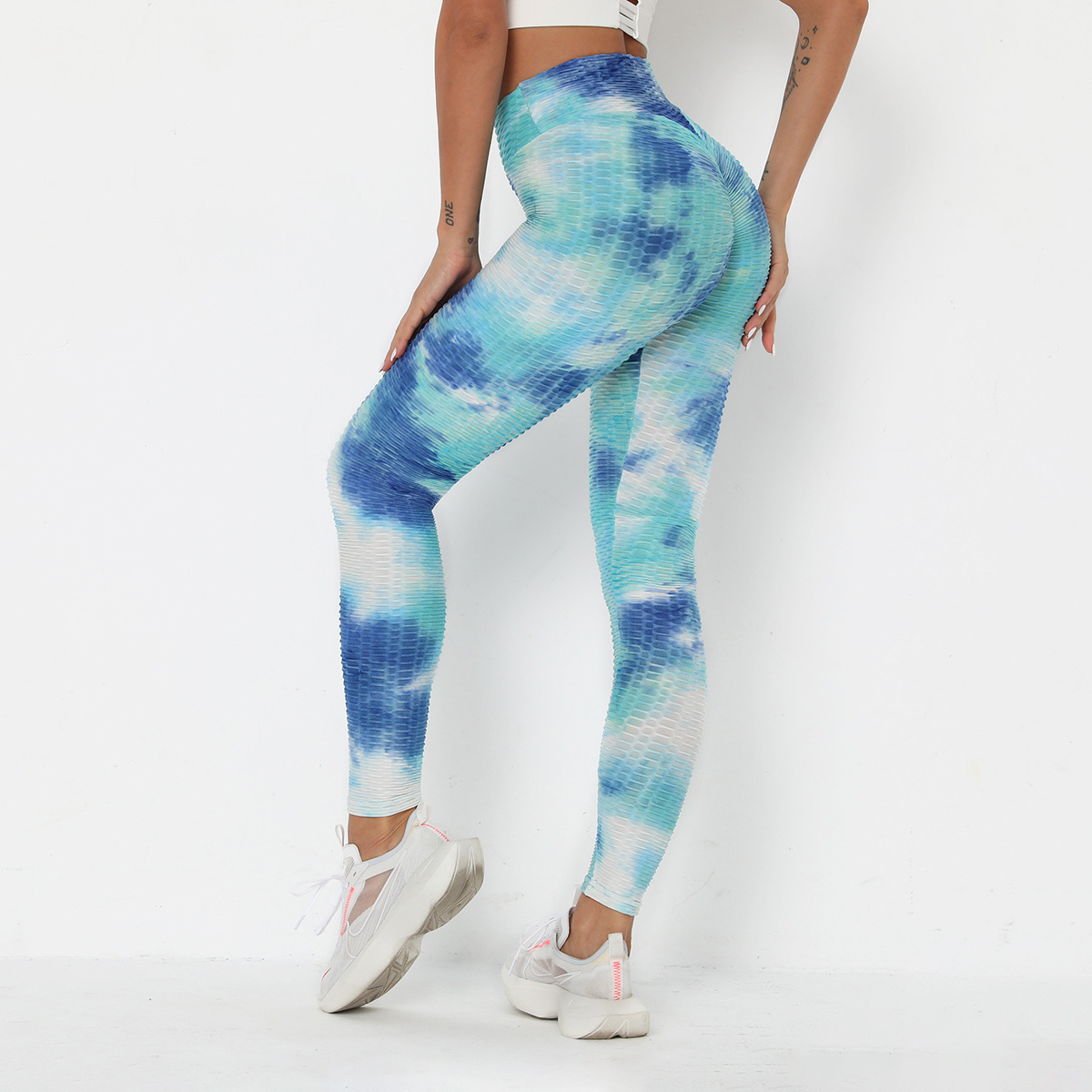 stitching tie-dye ink jacquard slim fitness leggings NSLX8998