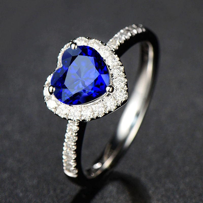 Silver accessory, sapphire ring with stone, Aliexpress, European style, with gem