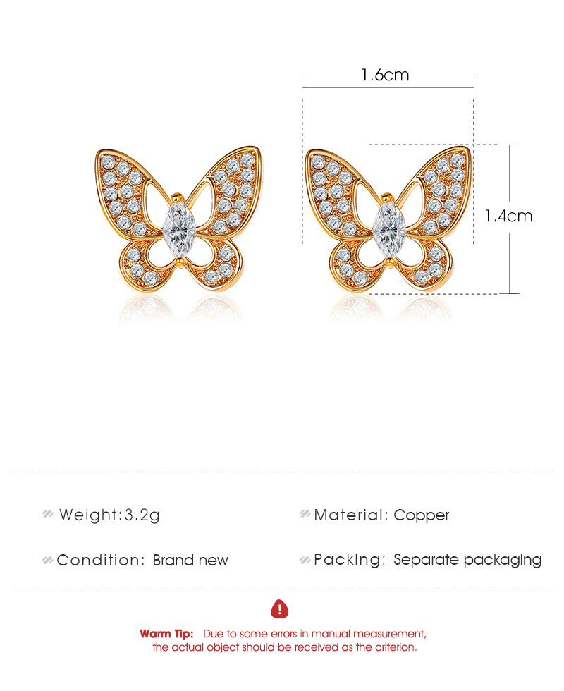 Korean Fashion Delicate Fairy Butterfly Earrings Mini Full Diamond Hollow Butterfly Earrings Style Simple Wild Earrings Wholesale Nihaojewelry display picture 1