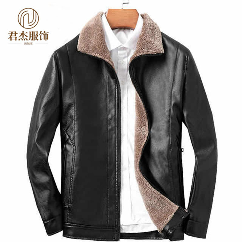 2020 Adidas Middle and old age man Fur integrated PU leather jacket Rivers and lakes Plush thickening dad leather clothing coat